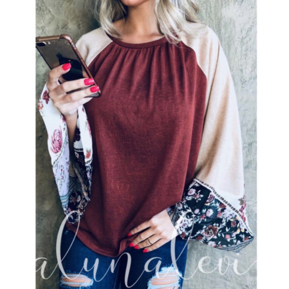 FIONA Floral Print Sleeve Long Sleeve top - Picture 3 of 3